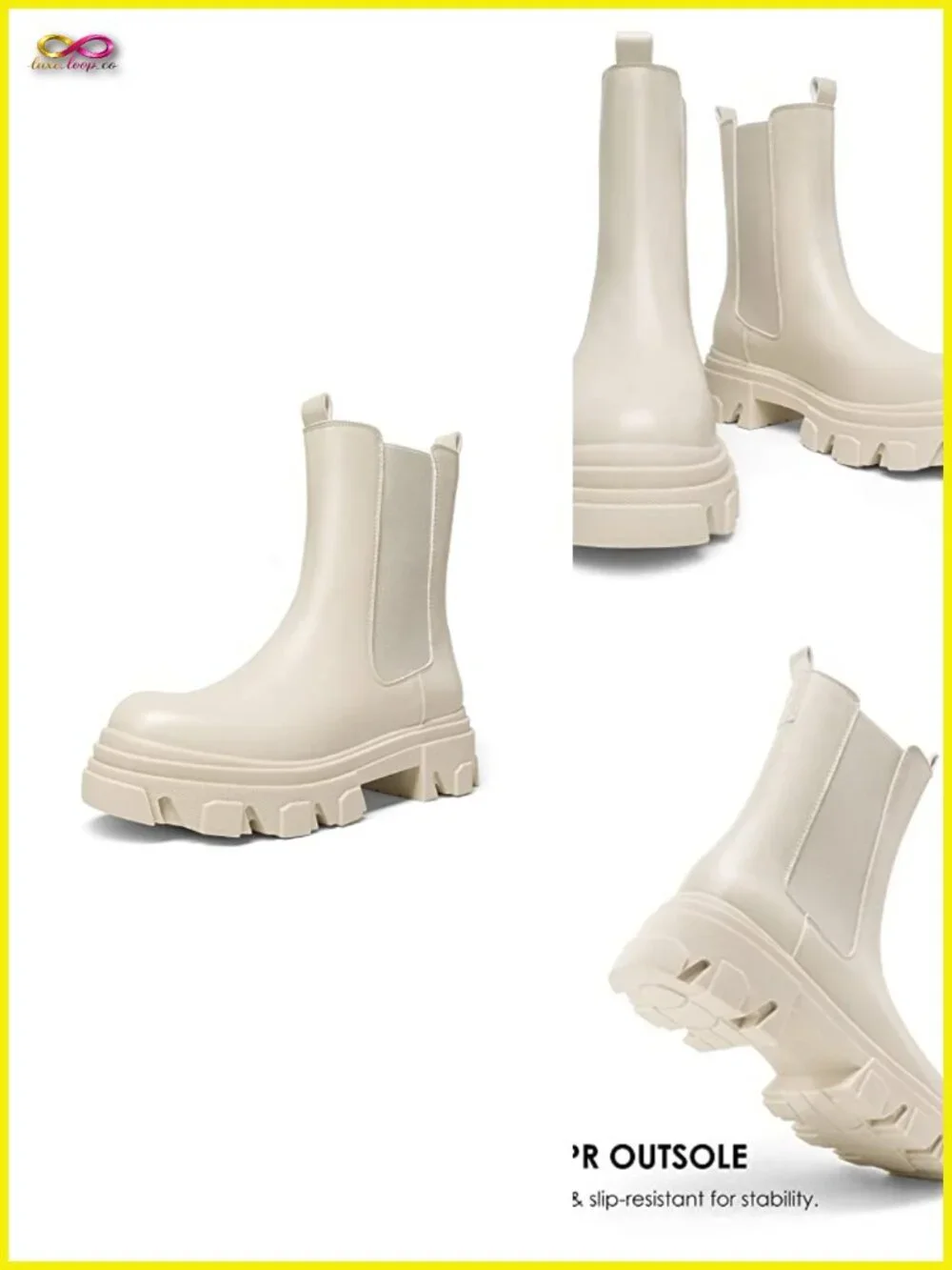 Mid Calf Chelsea Platform Combat Booties Lug Sole Slip On Chunky Ankle Boots